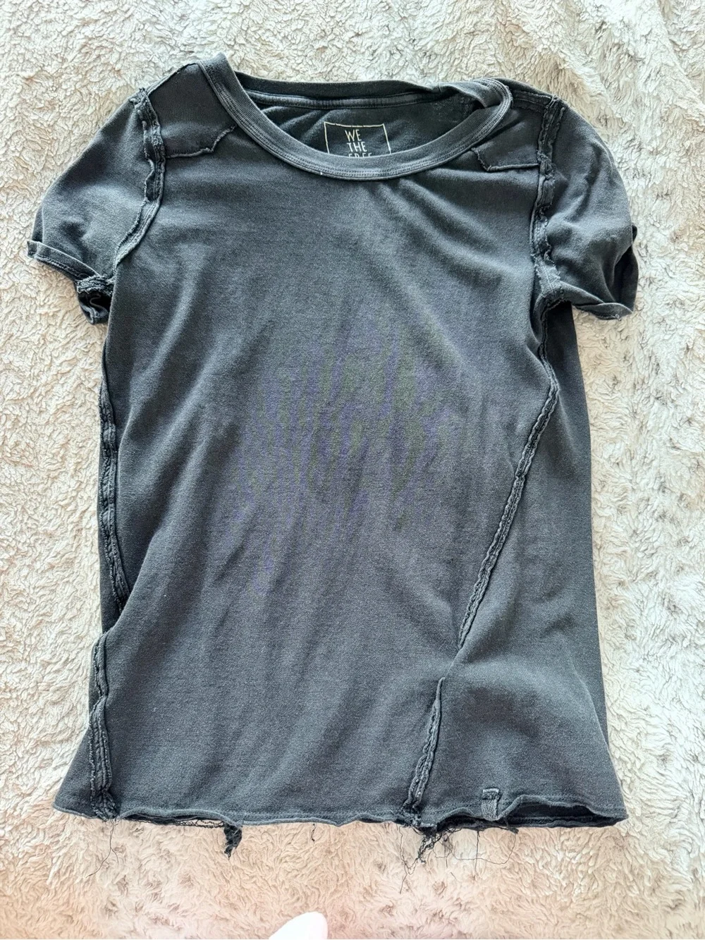 Free People Black Distressed Short Sleeve Tee